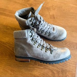 Eddie Bauer stone grey leather lace up hiking boot